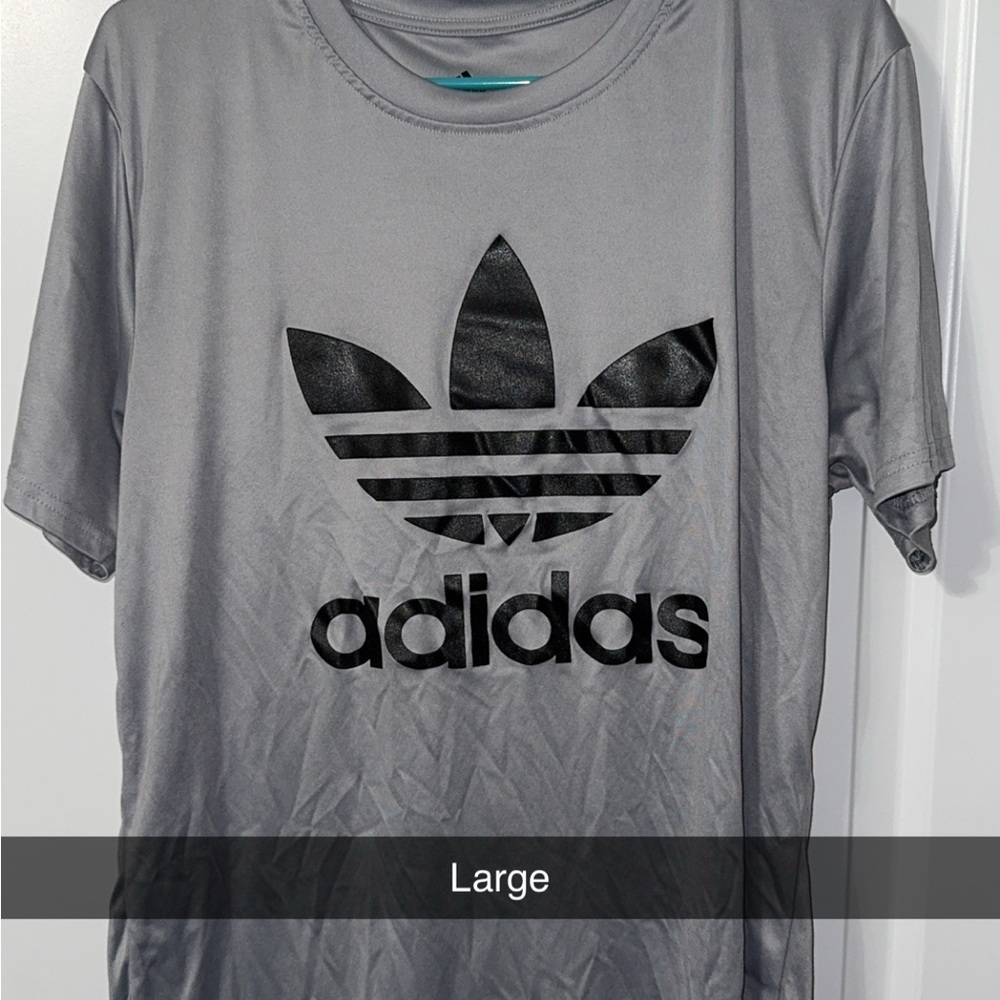 Adidas Silver Tee with Black Trefoil